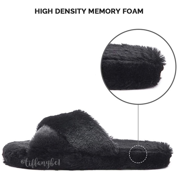 Plush Fuzzy Cross Band House Slippers Black - Picture 4 of 8